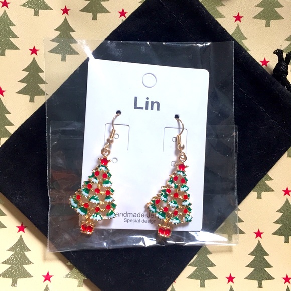 Jewelry - Christmas Tree Earrings Festive Dangle - Handmade NWOT
